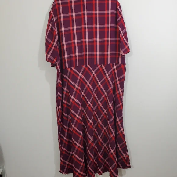 NWT J. Jill Dress Plaid Red Purple Short Sleeve Boho Midi Cabincore Preppy 3X - Picture 8 of 10
